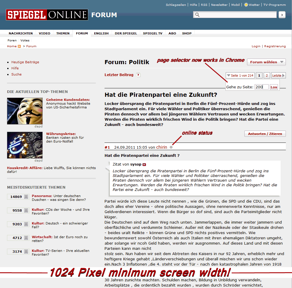 forum.spiegel.de Layout for Spiegel ONLINE forum