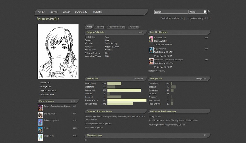 MyAnimeList.net :: semi-transparent dark theme