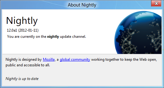 Nightly About Dialog as Chrome Style