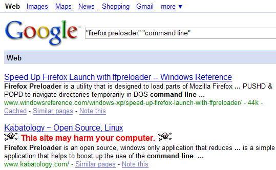 Google - (search results) malware warning