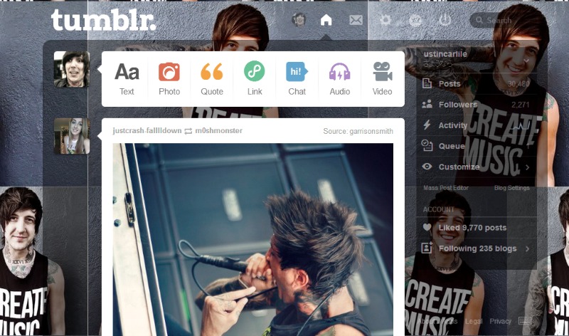 Austin Carlile Tumblr Dashboard.