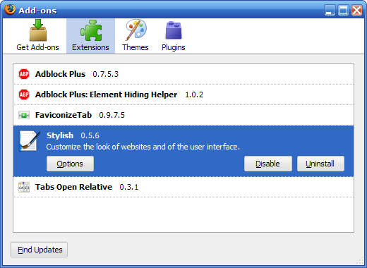 Firefox 2+3 - Slim Extension List