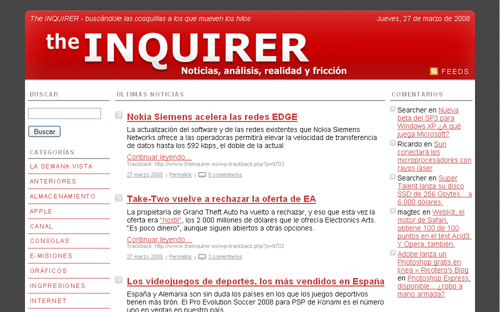 The Inquirer ES: Sin barra superior ni publicidad