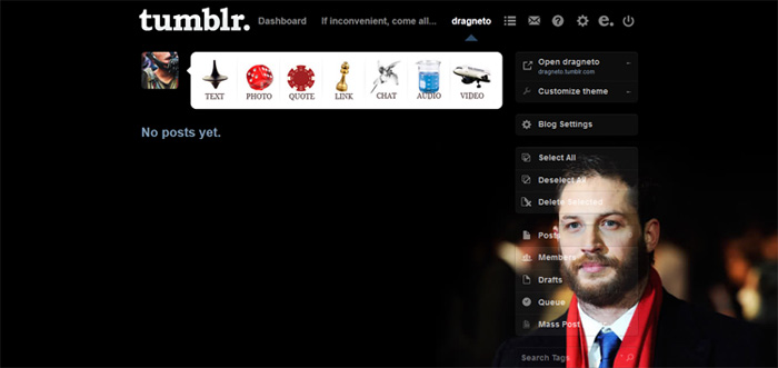 Tumblr - Tom Hardy dashboard theme
