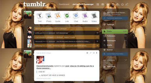 Dianna Agron tumblr dash theme