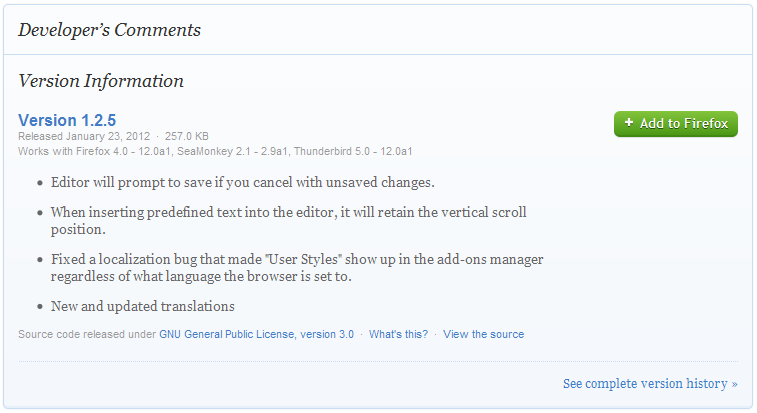 AMO - Always display "Version Information"