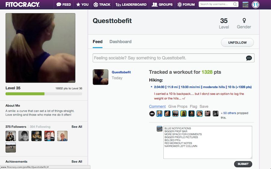 Fitocracy Interface Enhancements