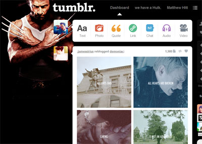 Tumblr dashboard: Wolverine.