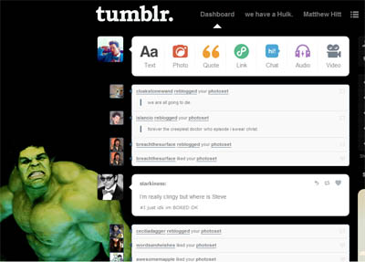 Tumblr dashboard: The Hulk.