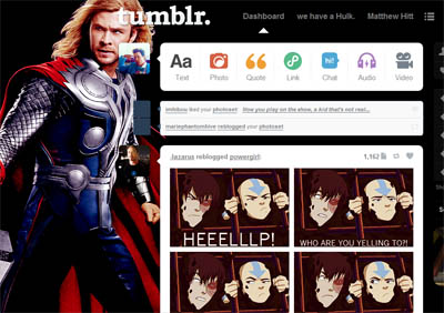 Tumblr dashboard: Thor.