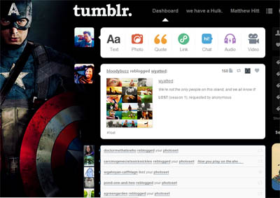 Tumblr dashboard: Captain America.