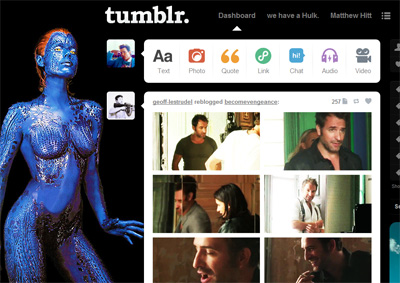 Tumblr dashboard: Mystique.