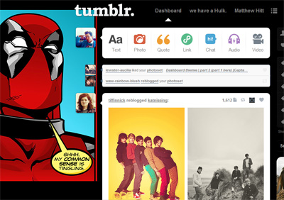 Tumblr dashboard: Deadpool.