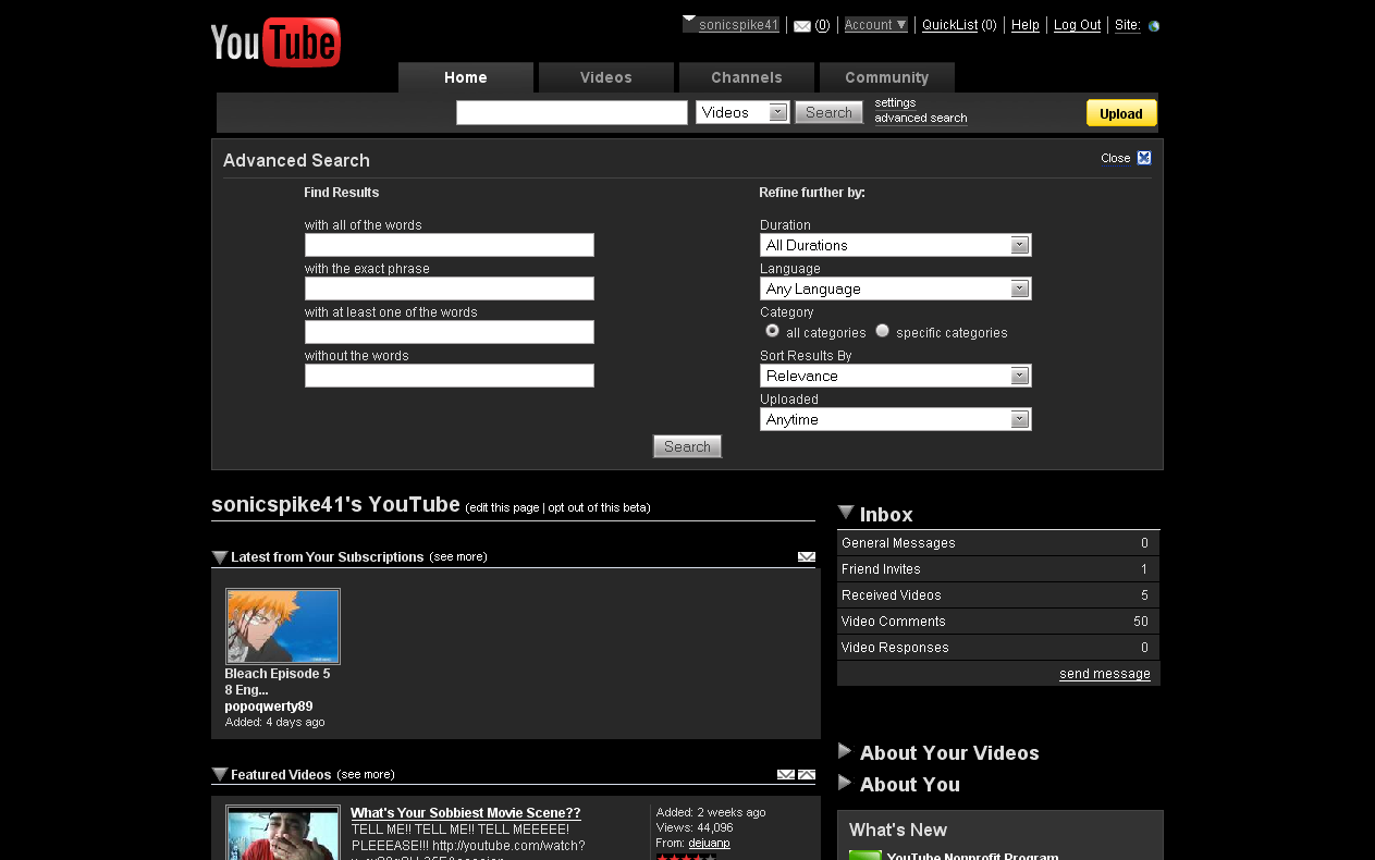 YouTube.com - dark gray redesign (04/10/08 update)