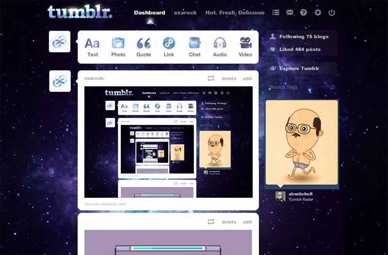 Tumblr dashboard theme - Nebula exarock