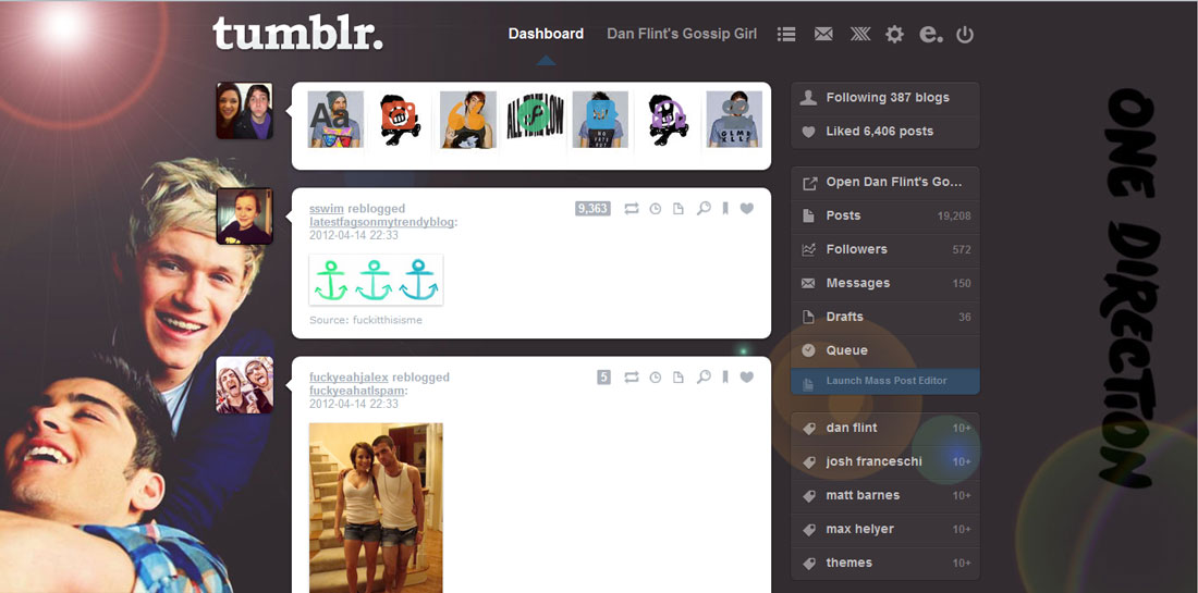 Niall Horan and Zayn Malik (tumblr dashboard theme
