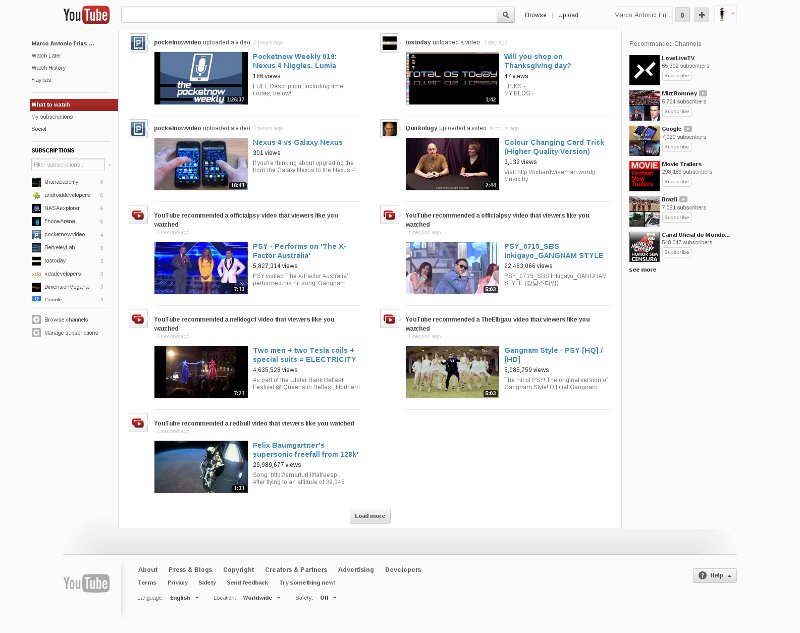 YouTube: home & feed page two columns