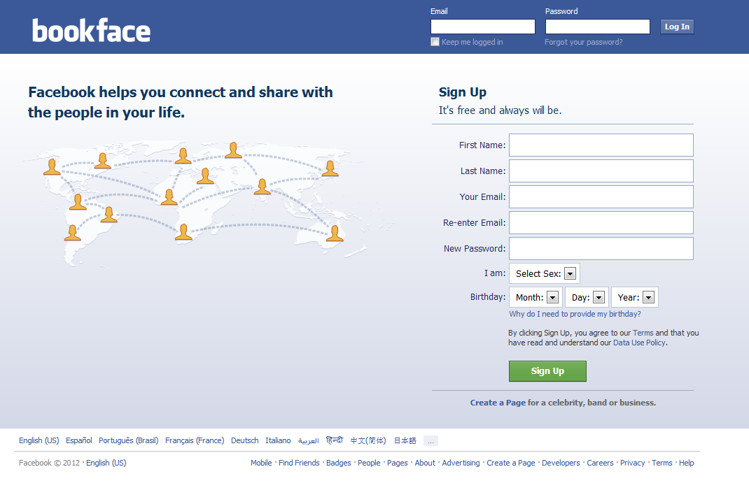 Facebook => Bookface