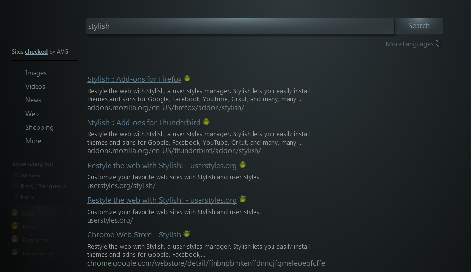 AVG search page dark