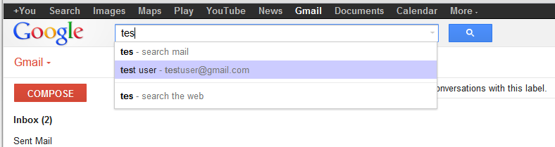 Gmail menu and auto-completion highlighting