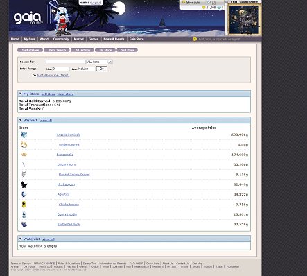 Gaia Online - Marketplace Cleanup (Current Design)