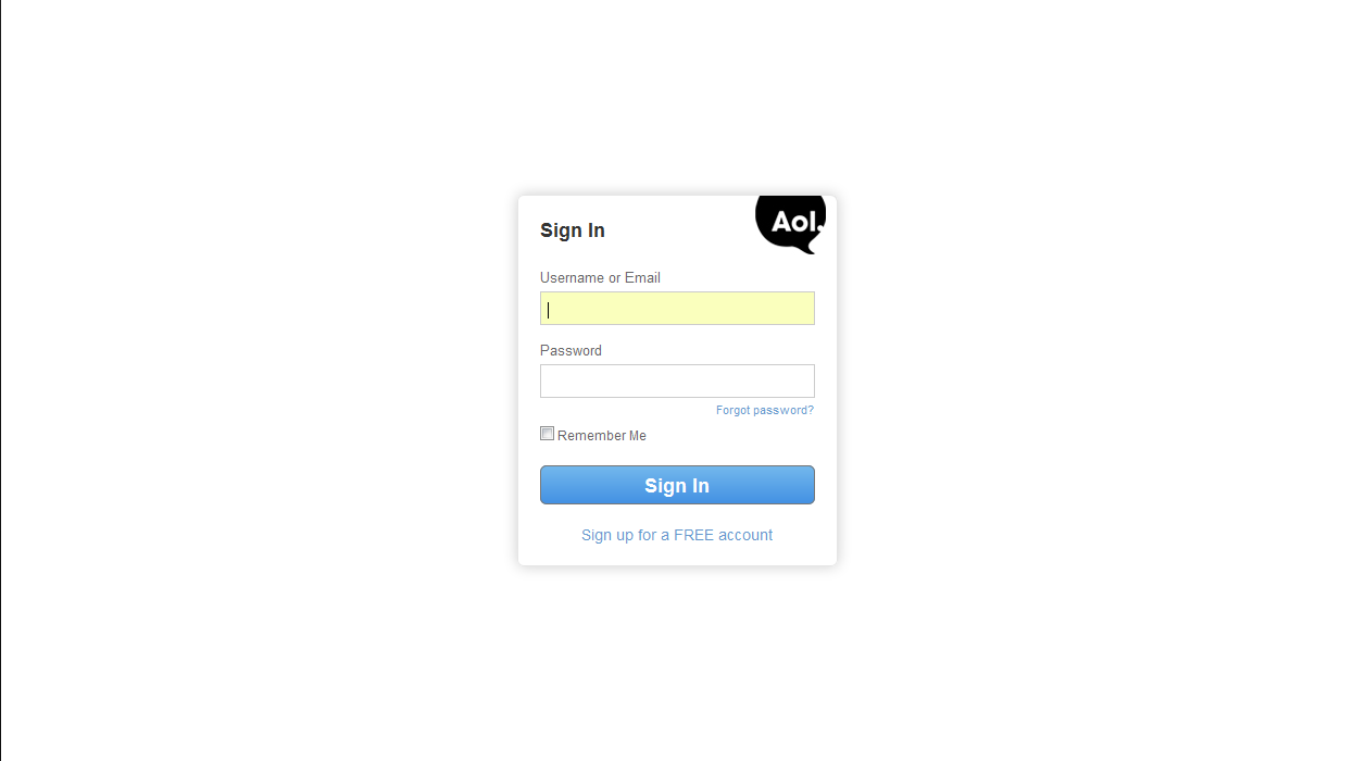 AOL login screen