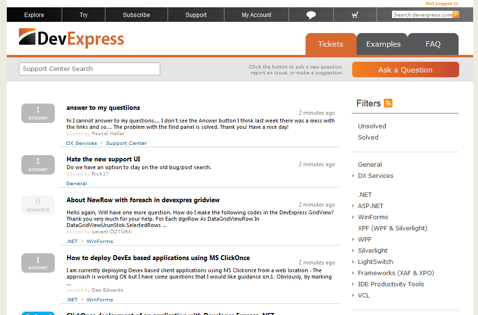 DevExpress Support site