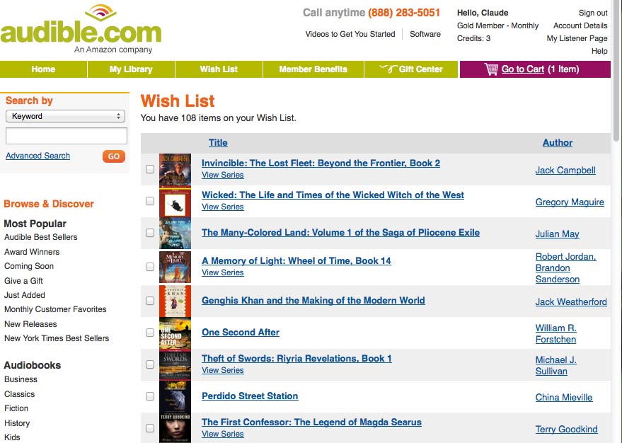 audible.com - compact wishlist