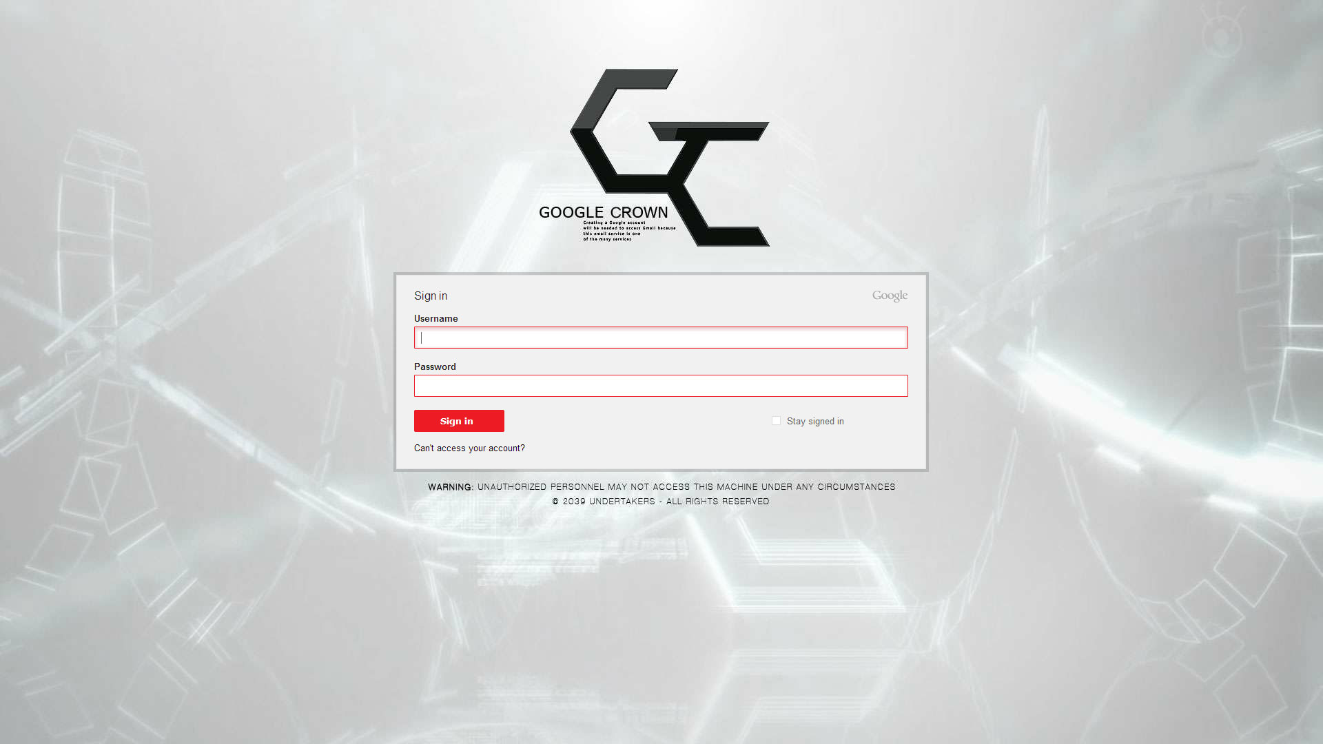 Google Crown - Google Login screeen