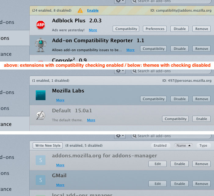Firefox Addons Manager Show Addon Counts & ID
