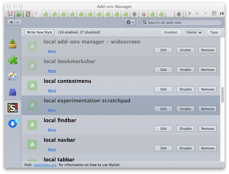 Firefox Addons Manager Items Even/Odd Background