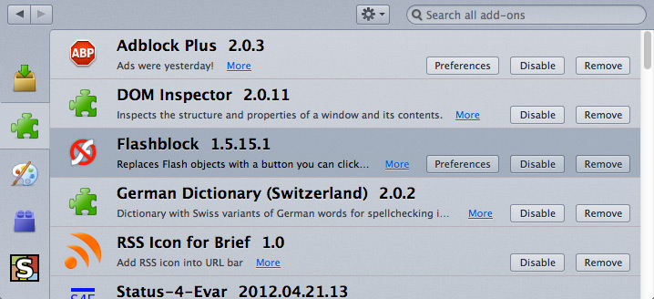 Firefox Addons Manager Trim List Items
