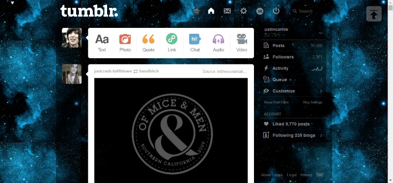 Cool Galaxy Tumblr Dashboard