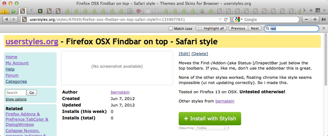 Firefox OSX Findbar on top
