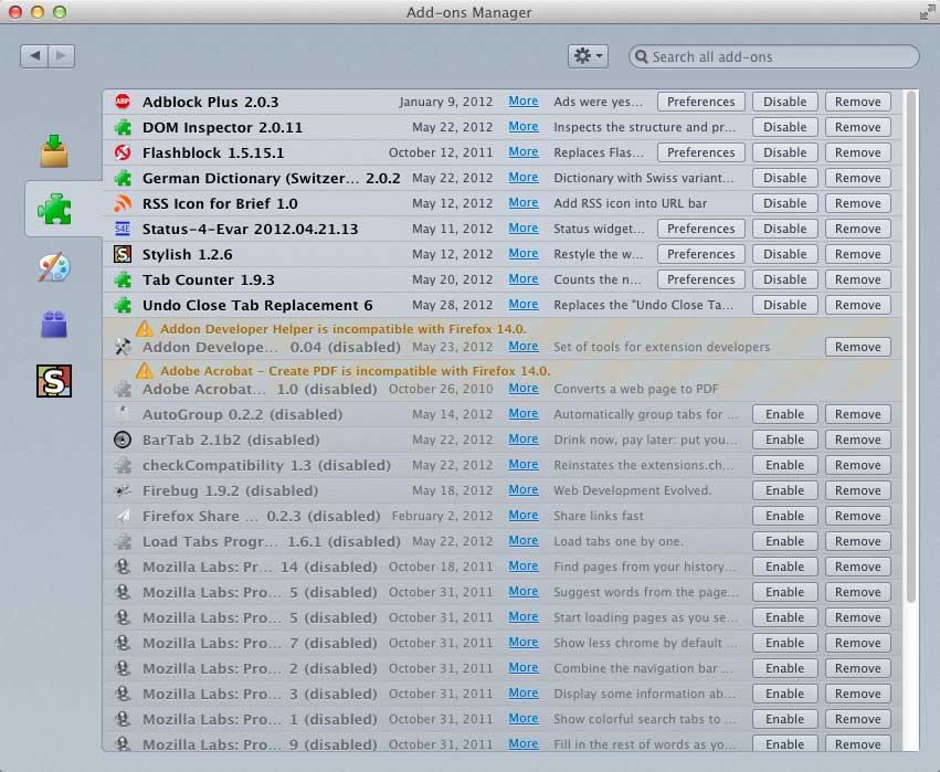 Firefox Addons Manager Table Layout