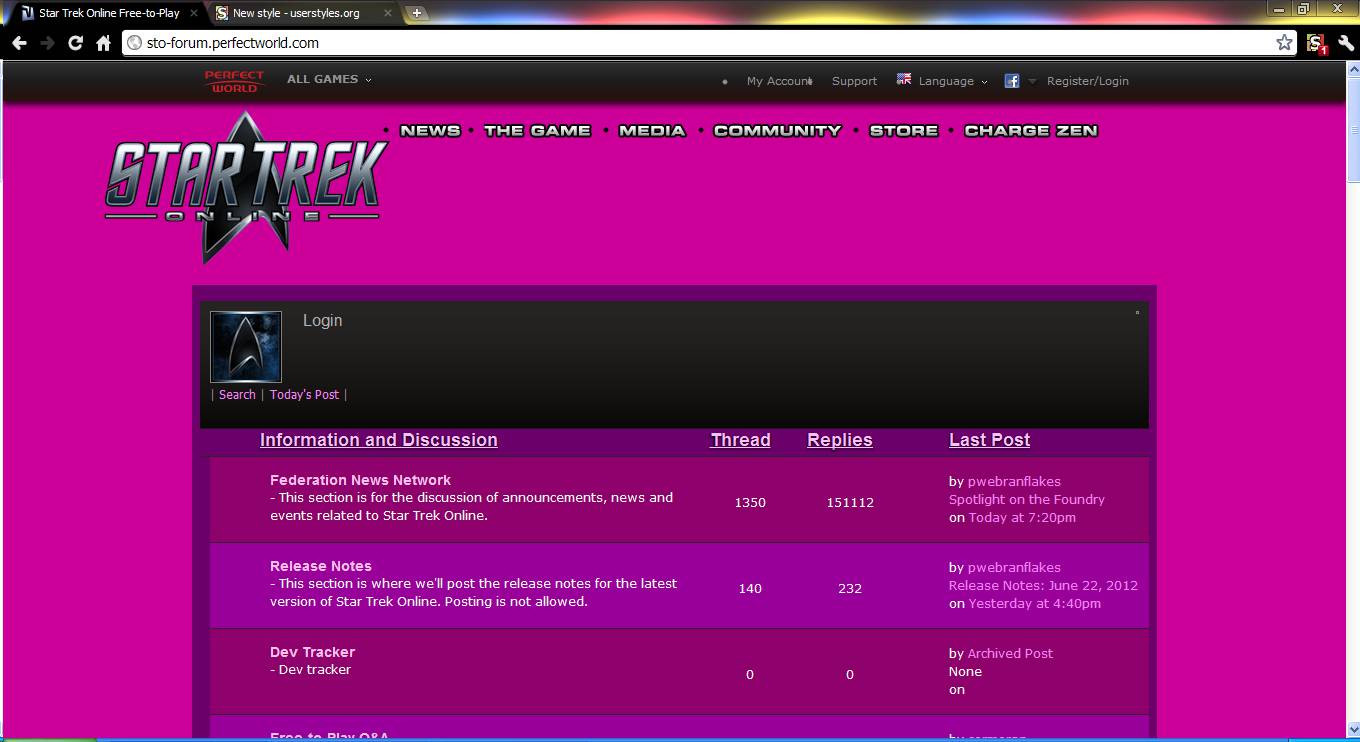 Star Trek Online Forums in Lavendar (my favorite)