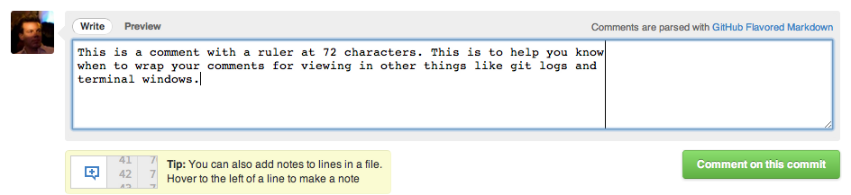Github Commit Ruler - 72 Characters