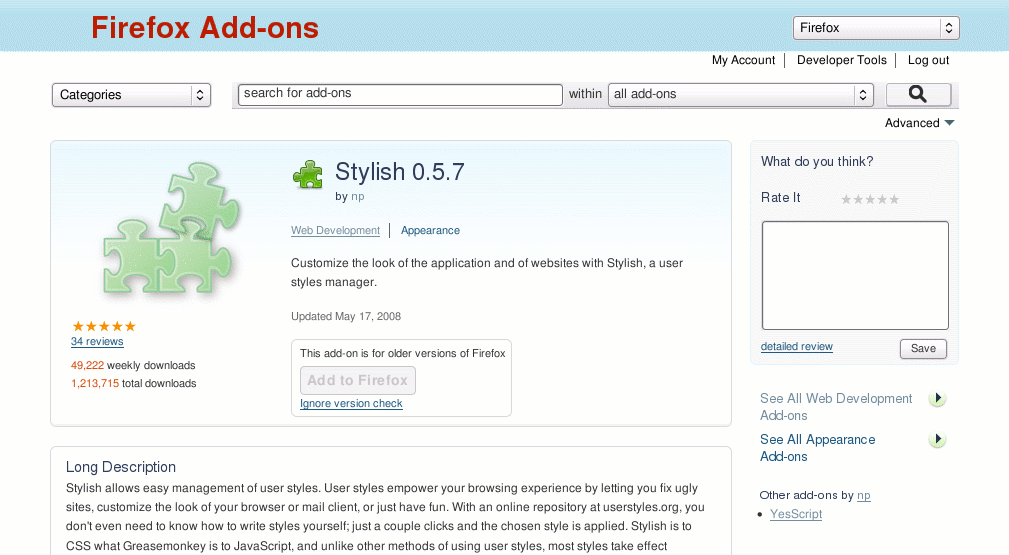 Addons.mozilla.org: small search box and more