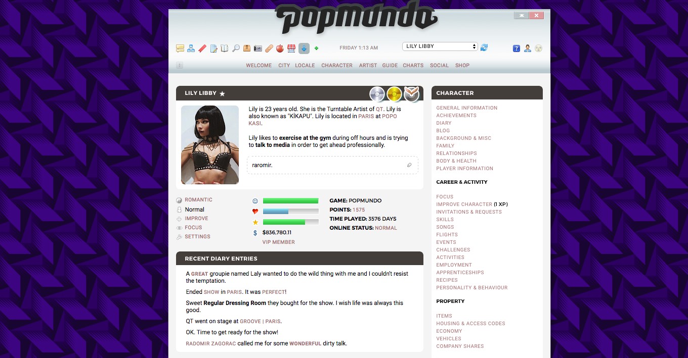 Popmundo V2 Indigo Origami Theme