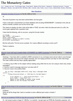 Perlmonks: minimal, one column