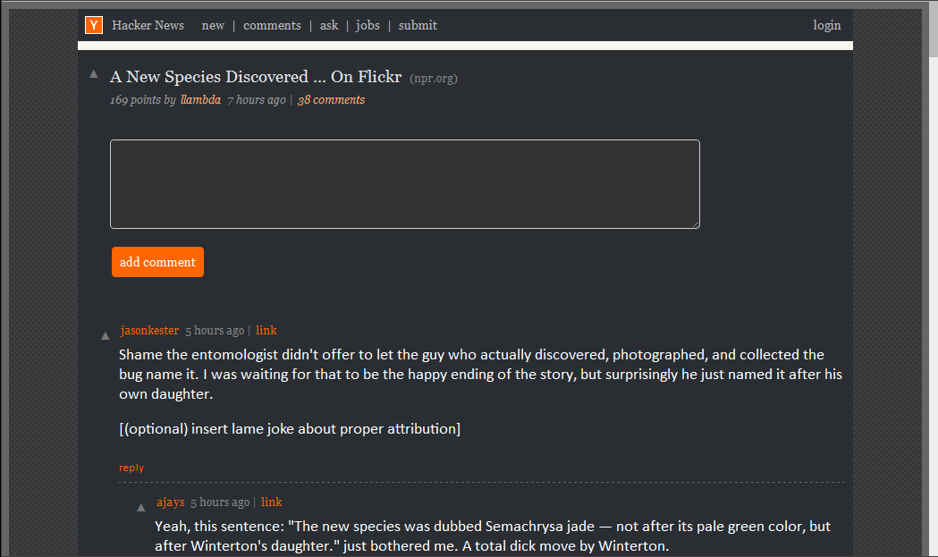 Dark Hacker News w/ Uni-▲, Georgify & G+ Scrollbar