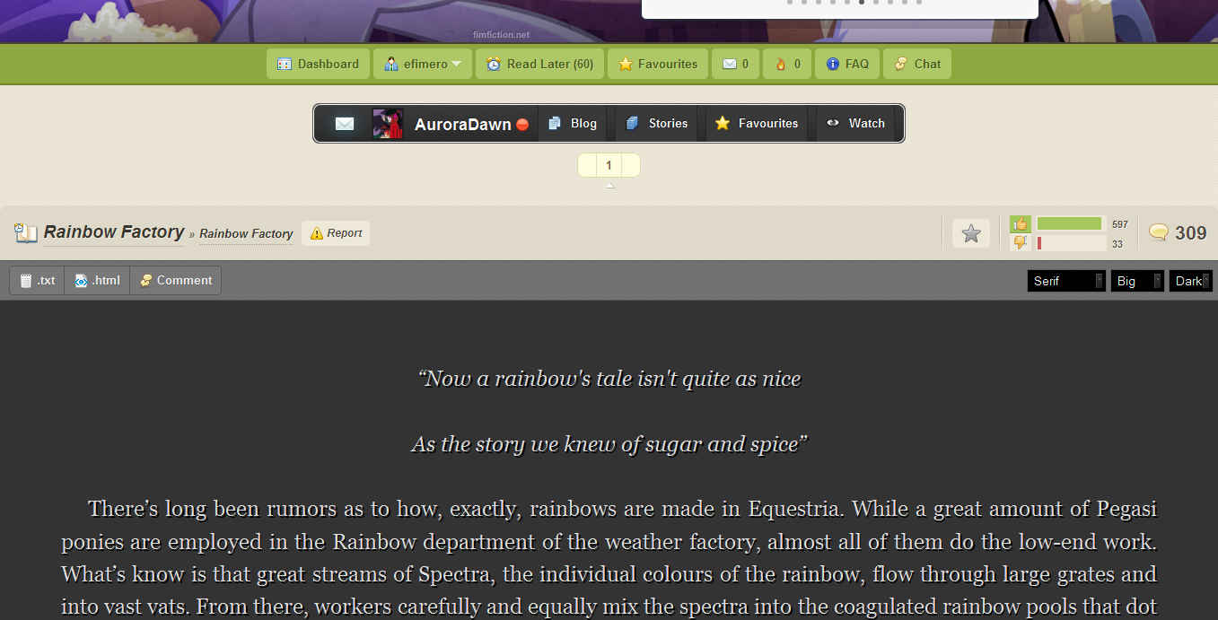 Extra-comfy Fimfiction.net reading mode