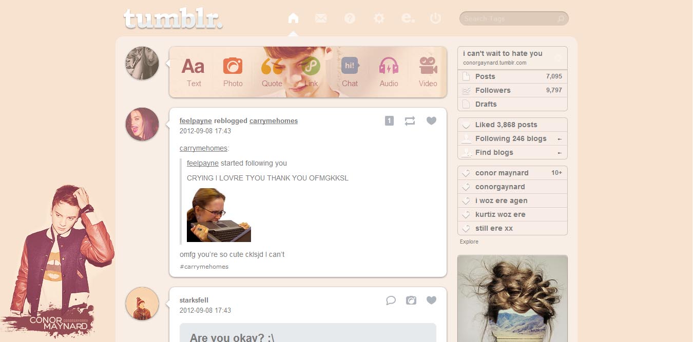 Conor Maynard Tumblr Dashboard