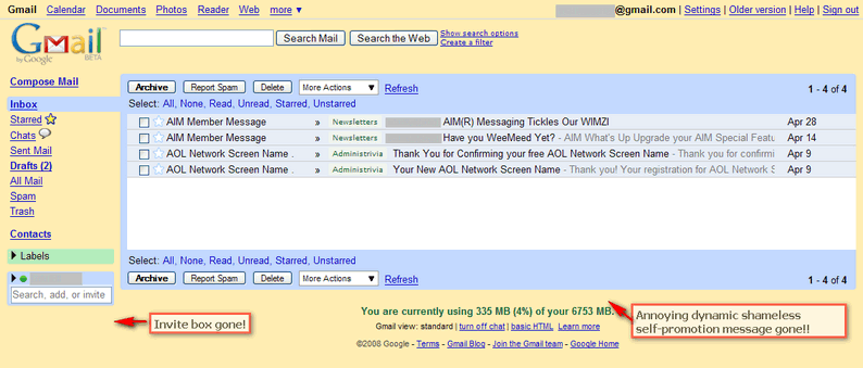 Gmail All-in-one hide and colorize