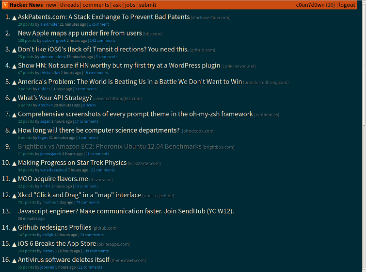 A Solarized Hacker News (w/ unicode arrows)