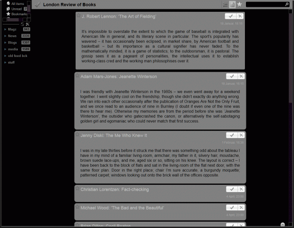 Brief Feed Reader addon for Firefox dark