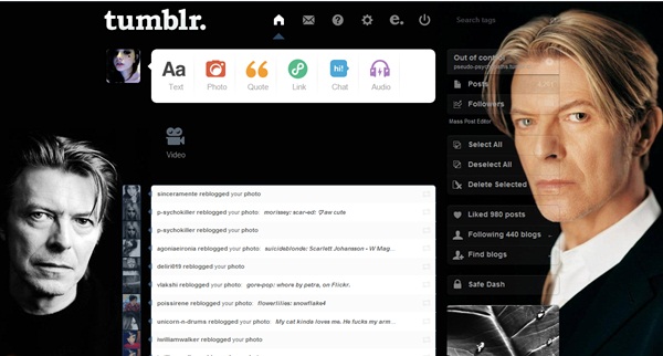 David Bowie tumblr dashboard