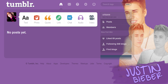 Justin Bieber Dashboard Theme.