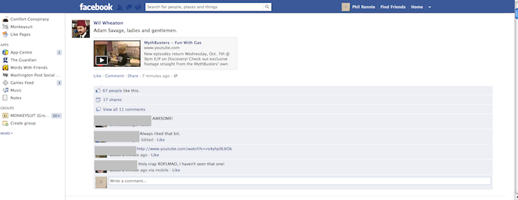Comfortable facebook (full width, minimal ads)