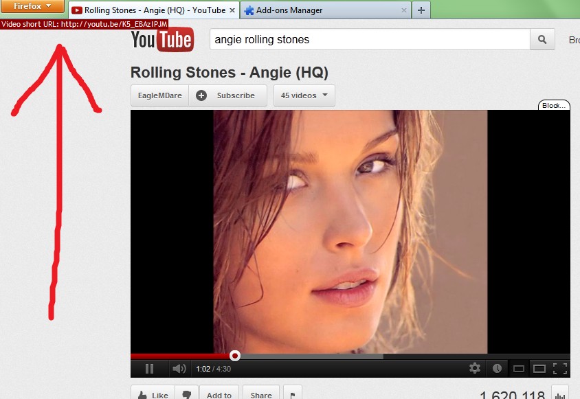 Youtube: show video short URL